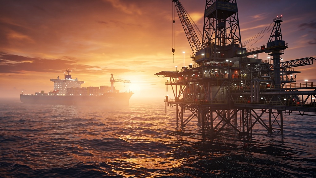 Nigerian offshore oil platform at sunset Gulf of Guinea